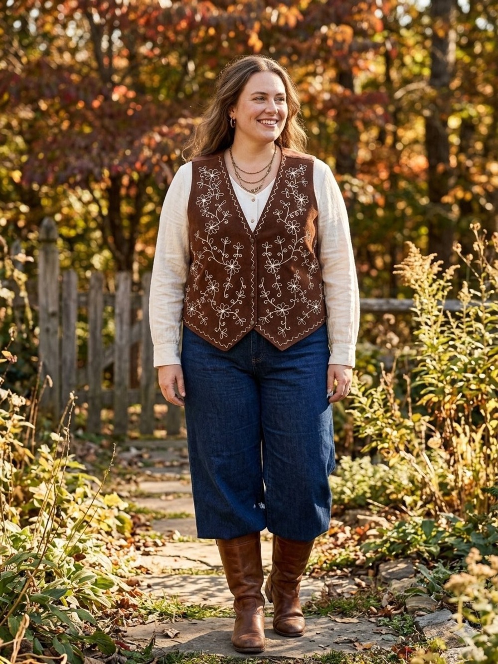 L.A. Blues | VTG  Brown Embroidered Suede Vest S 2x